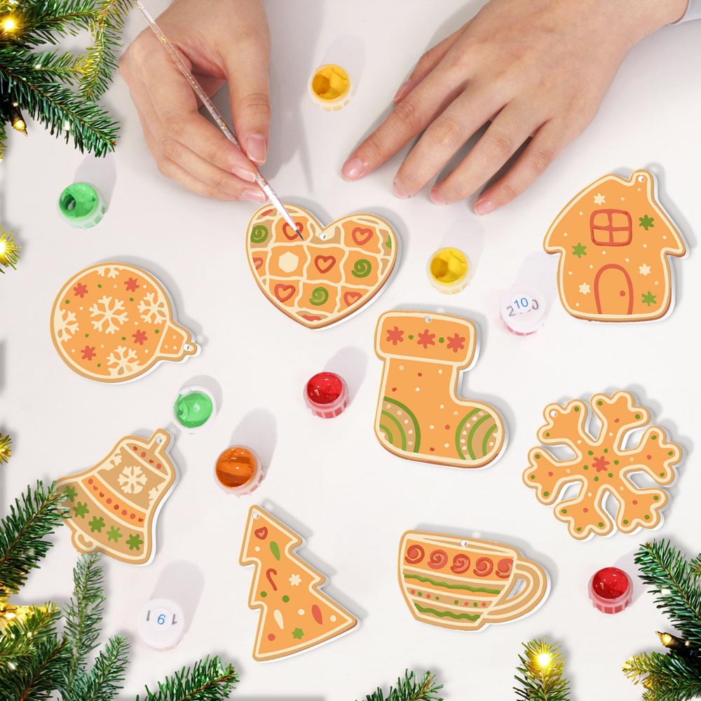 Paint by Numbers – 8 Christmas Ornaments – Gingerbread Hearts, Bells & Cozy Holiday Set