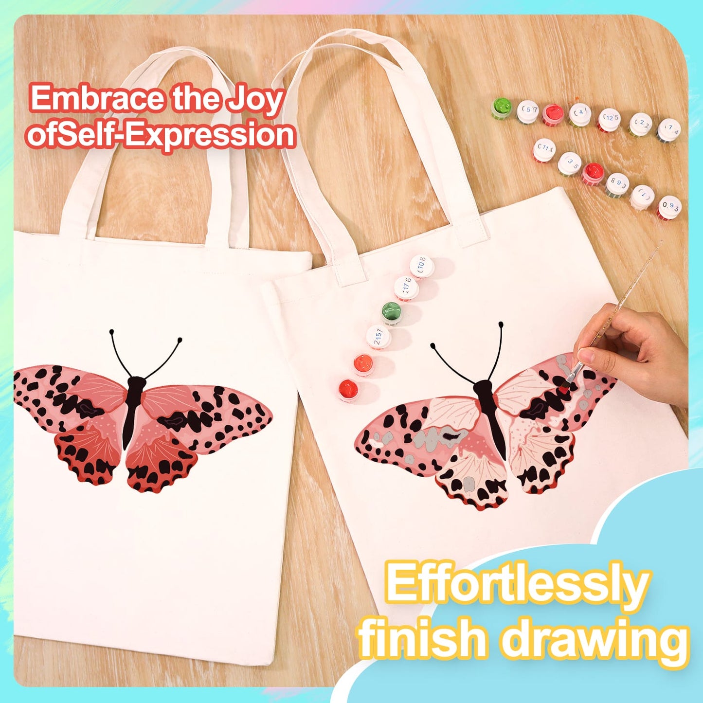 Paint by Numbers – DIY Totebag | Pink Leopard Butterfly