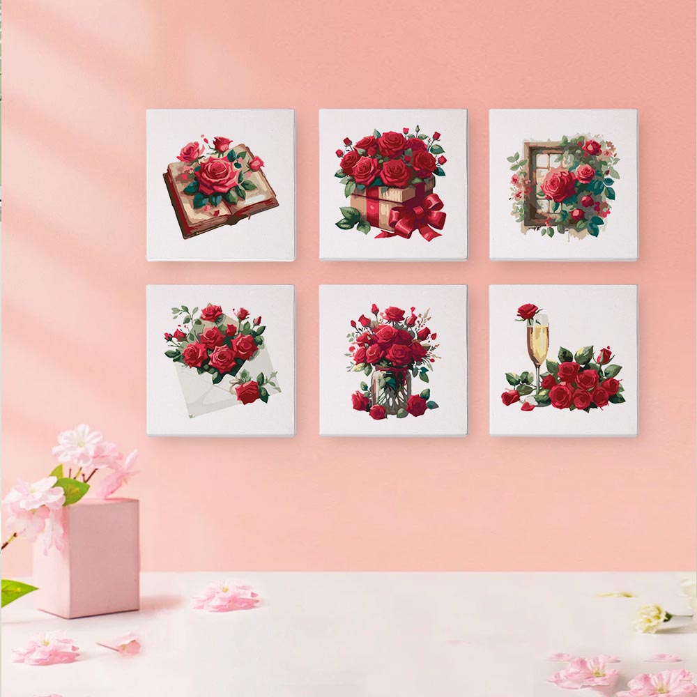 Paint by Numbers – 6 Mini Paintings | Red Rose Romance Set