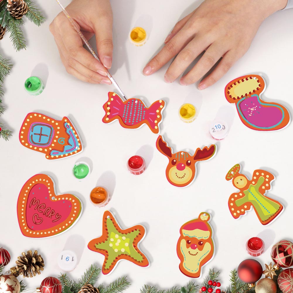 Paint by Numbers – 8 Christmas Ornaments – Colorful Reindeer, Santa & Festive Shapes Set