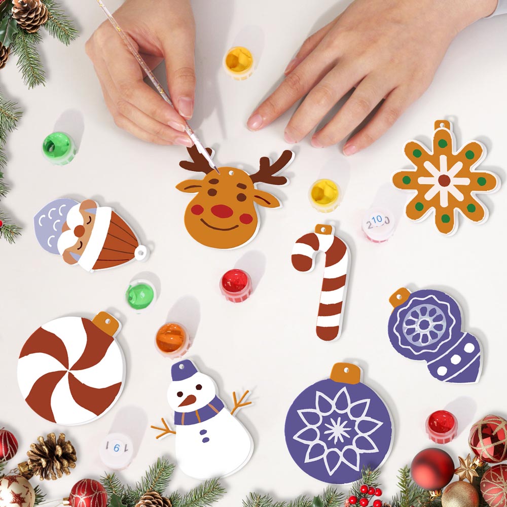 Paint by Numbers – 8 Christmas Ornaments – Reindeer, Snowman & Winter Baubles Set