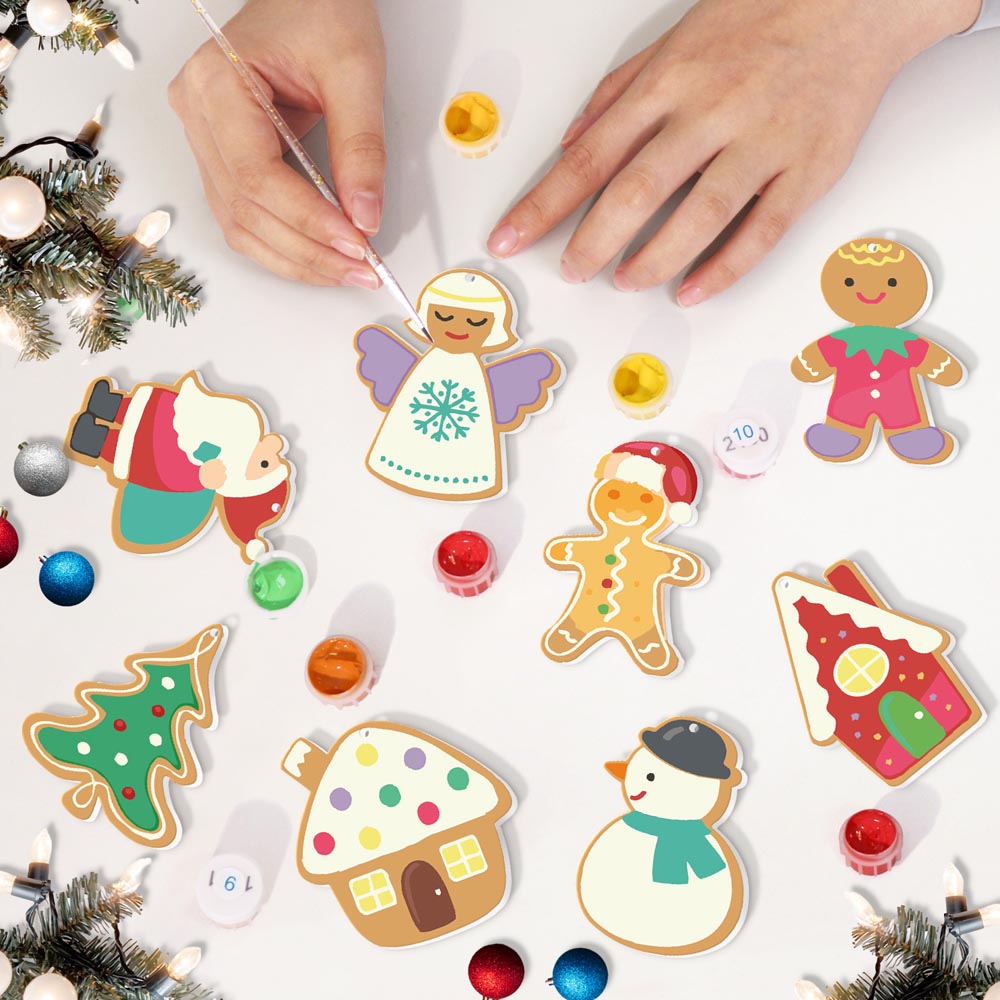 Paint by Numbers – 8 Christmas Ornaments – Gingerbread Village & Holiday Figures Set