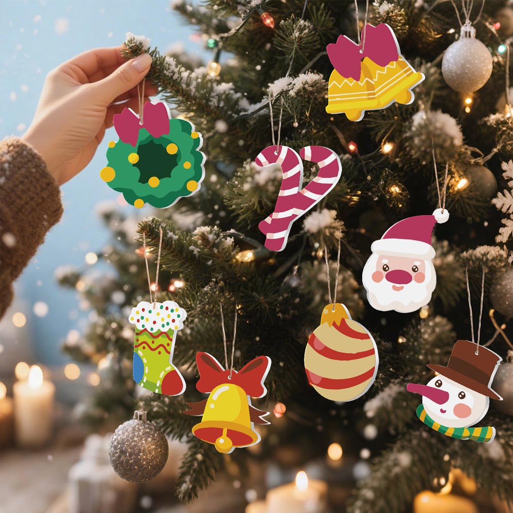 Paint by Numbers – 8 Christmas Ornaments – Festive Bells, Santa & Holiday Cheer Set