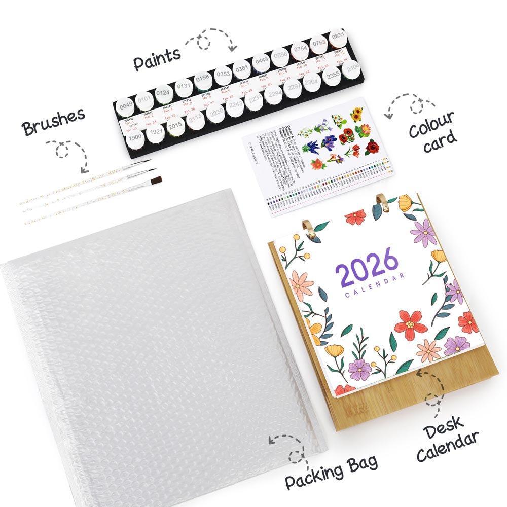 Paint by Numbers - 2026 Desk Calendar - Blooming Beauties