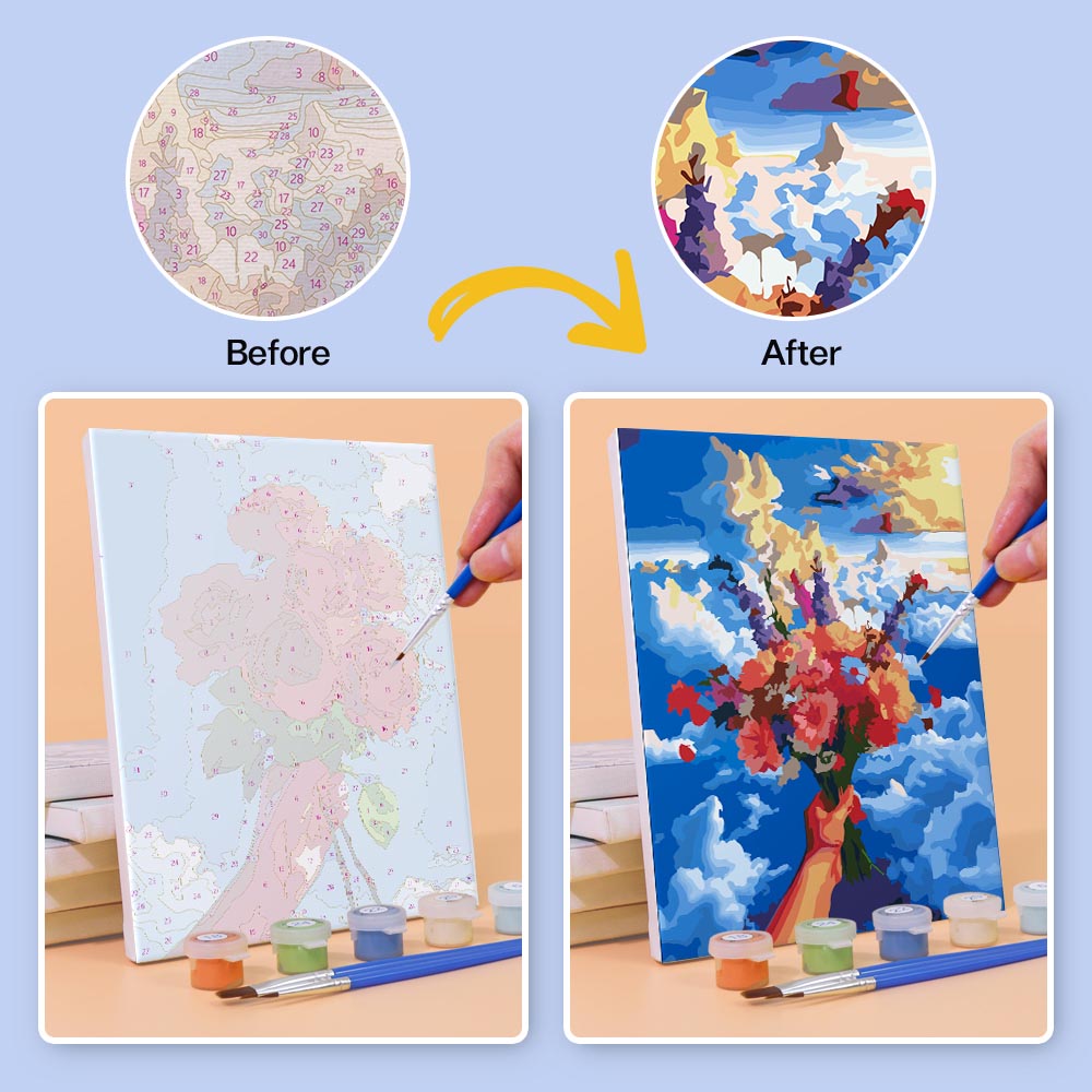 Paint by Numbers – 6 Mini Paintings | Flower Bouquets in the Sky Set