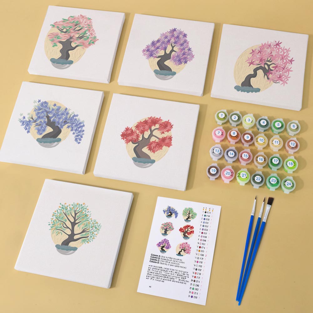 Paint by Numbers – 6 Mini Paintings | Bonsai Trees Set