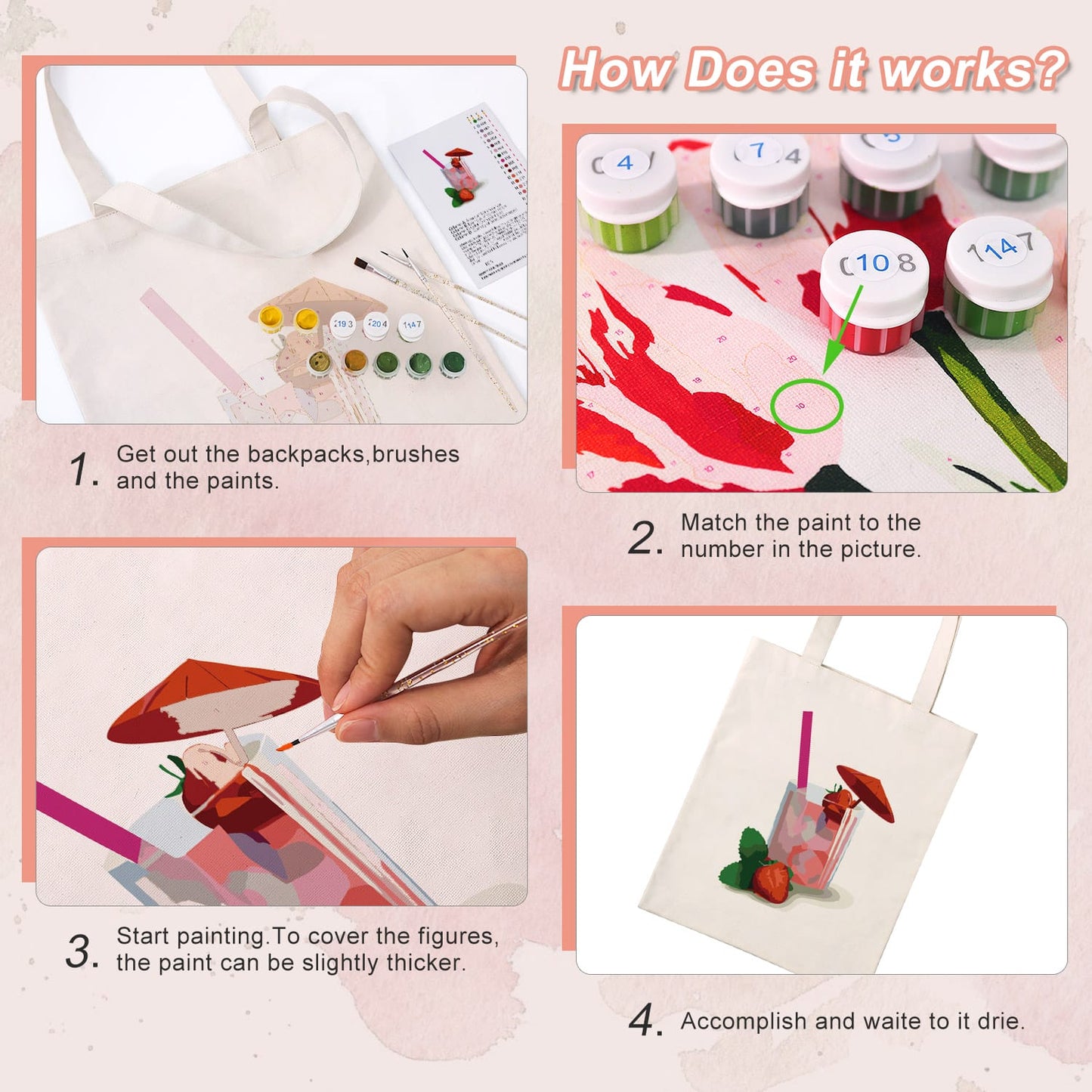 Paint by Numbers – DIY Totebag | Strawberry Drink