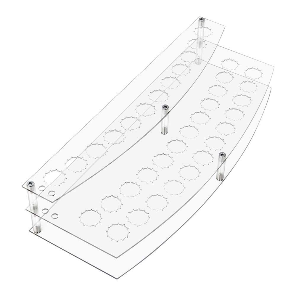 Clear plastic tray with circular compartments on a white background