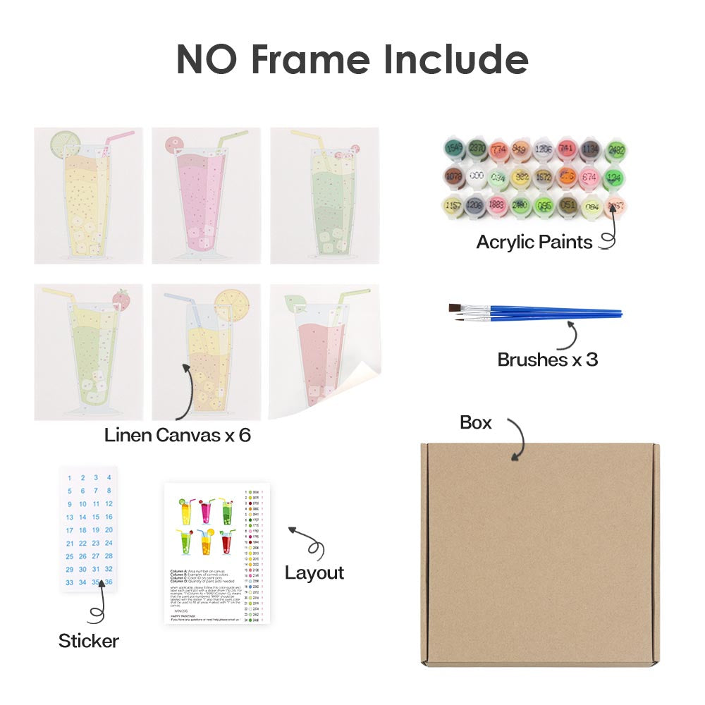 Paint by Numbers – 6 Mini Paintings | Colorful Sparkling Drinks Set