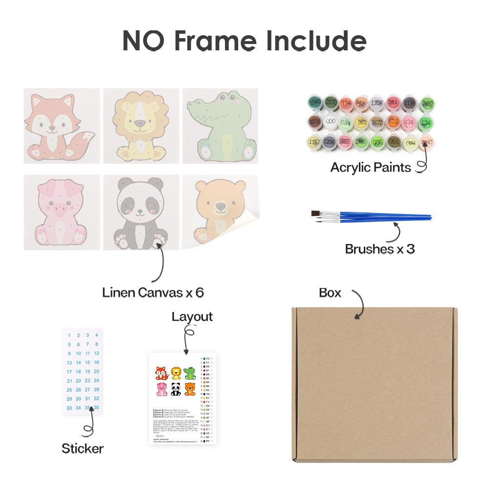 Paint by Numbers – 6 Mini Paintings | Kawaii Animal Friends Set