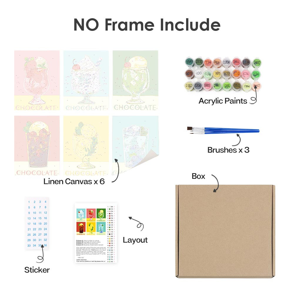 Paint by Numbers – 6 Mini Paintings | Retro Ice Cream & Drinks Set