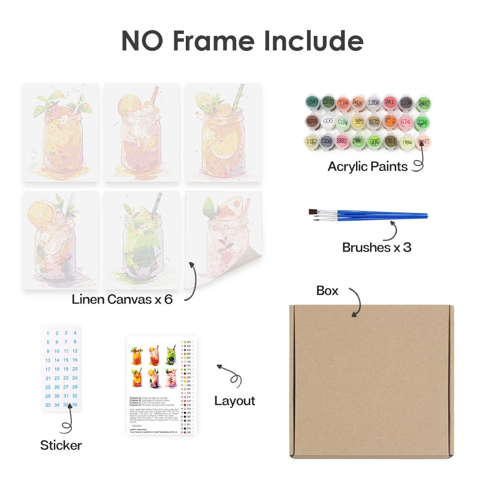 Paint by Numbers – 6 Mini Paintings | Mason Jar Fruit Drinks Set