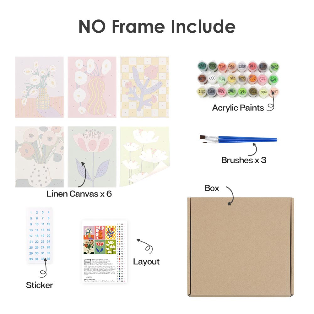 Paint by Numbers – 6 Mini Paintings | Modern Floral Pop Art Set