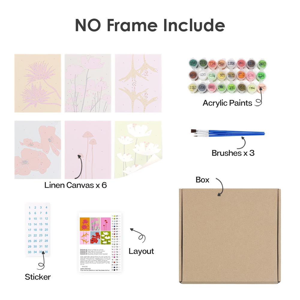 Paint by Numbers – 6 Mini Paintings | Bold Botanical Silhouettes Set