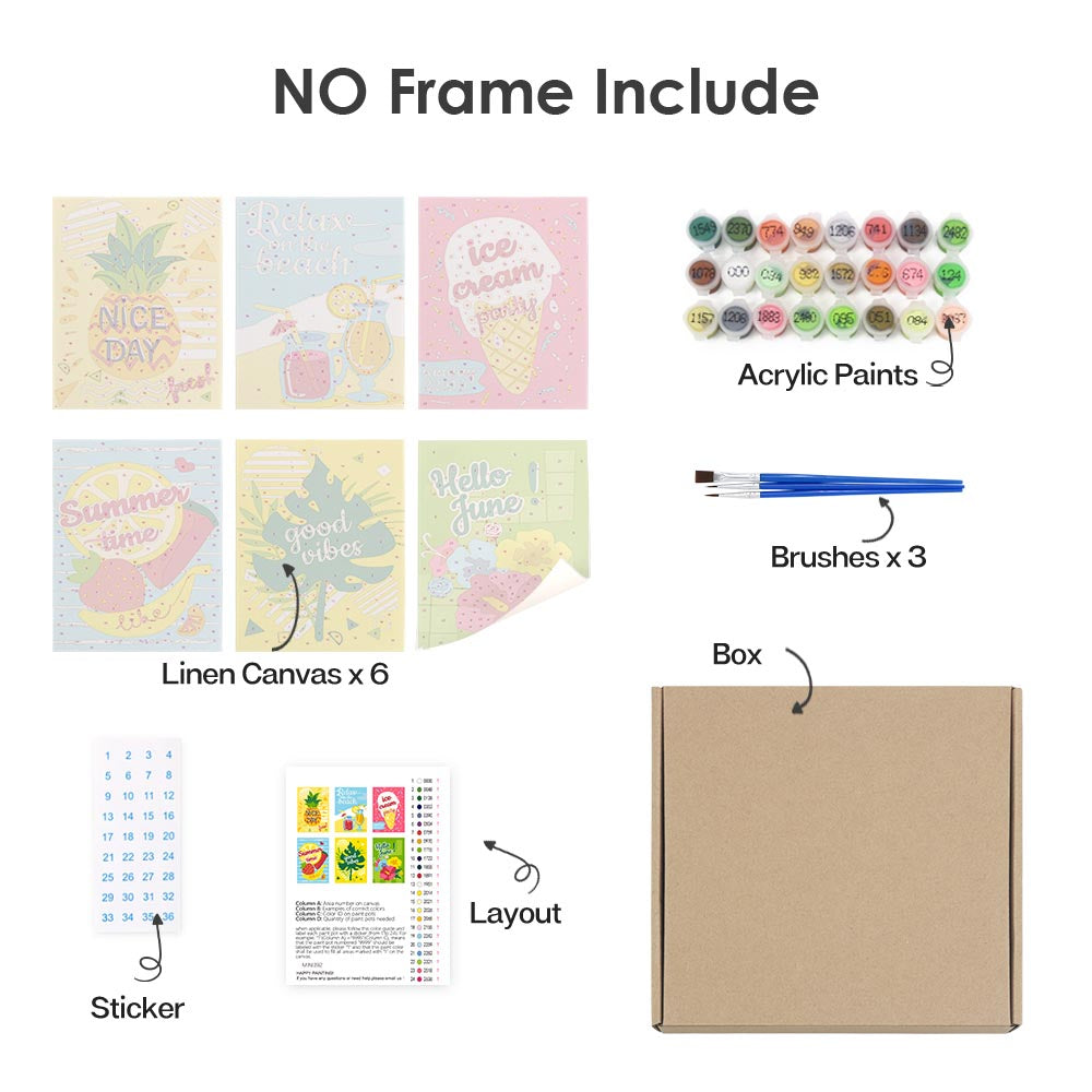 Paint by Numbers – 6 Mini Paintings | Summer Vibes & Ice Cream Set