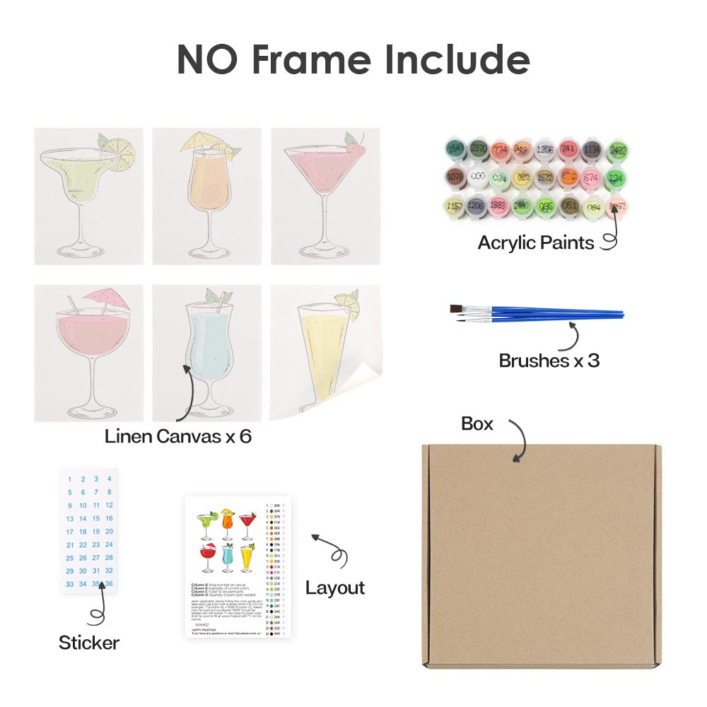 Paint by Numbers – 6 Mini Paintings | Classic Cocktail Glasses Set