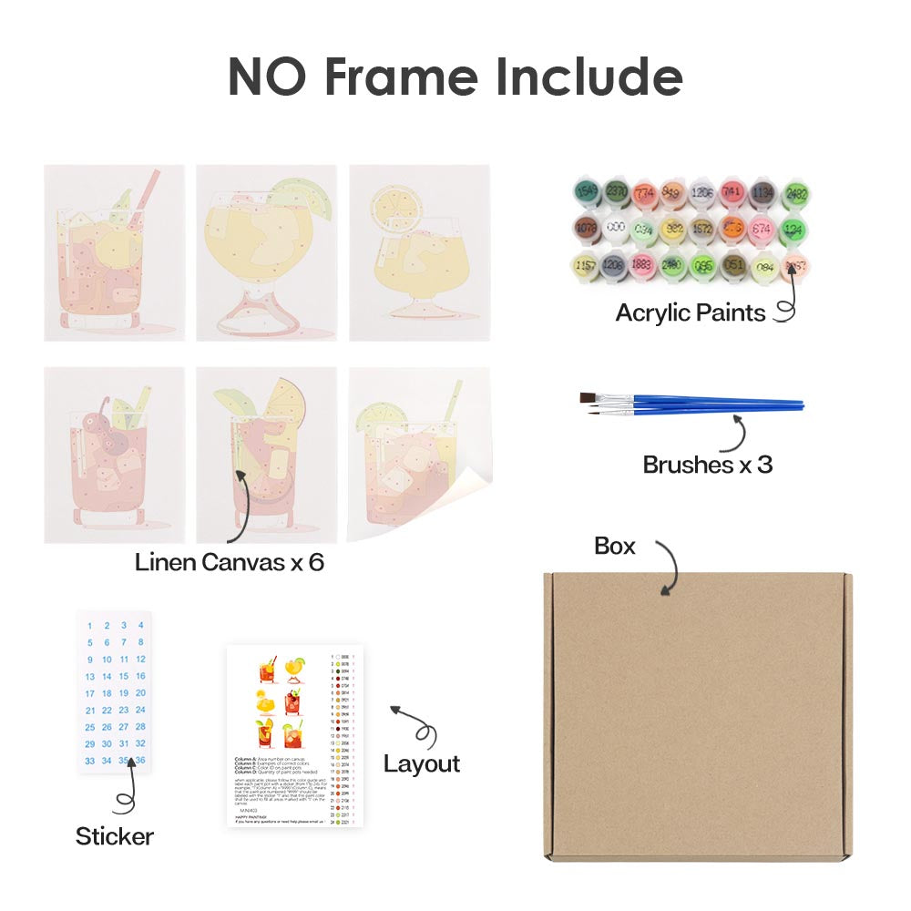 Paint by Numbers – 6 Mini Paintings | Refreshing Summer Cocktails Set
