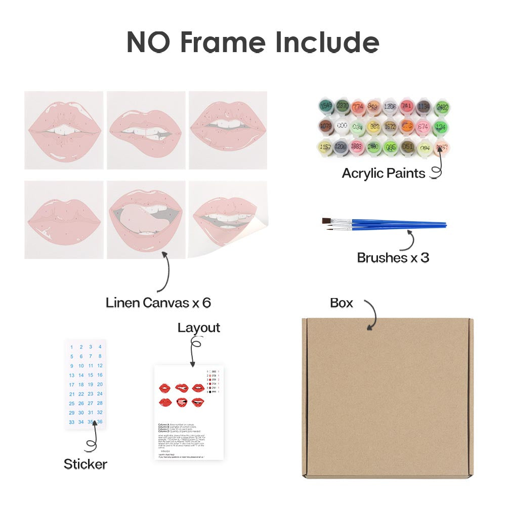 Paint by Numbers – 6 Mini Paintings | Pop Art Lips Expressions Set