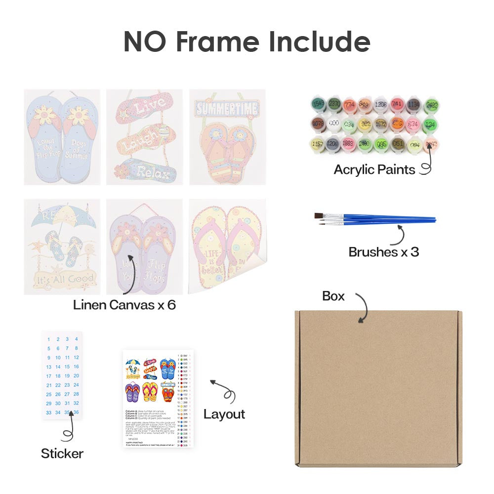 Paint by Numbers – 6 Mini Paintings | Fun Summer Flip-Flops Set