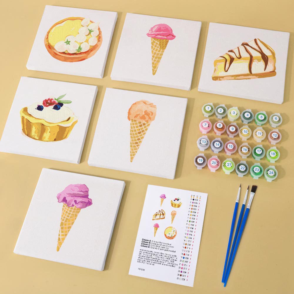 Paint by Numbers – 6 Mini Paintings | Ice Cream & Treats Set