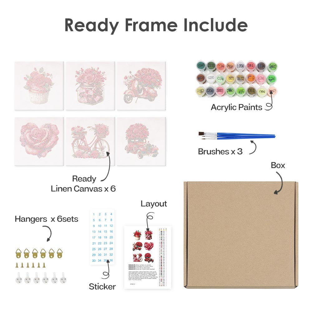 Paint by Numbers – 6 Mini Paintings | Romantic Roses Set