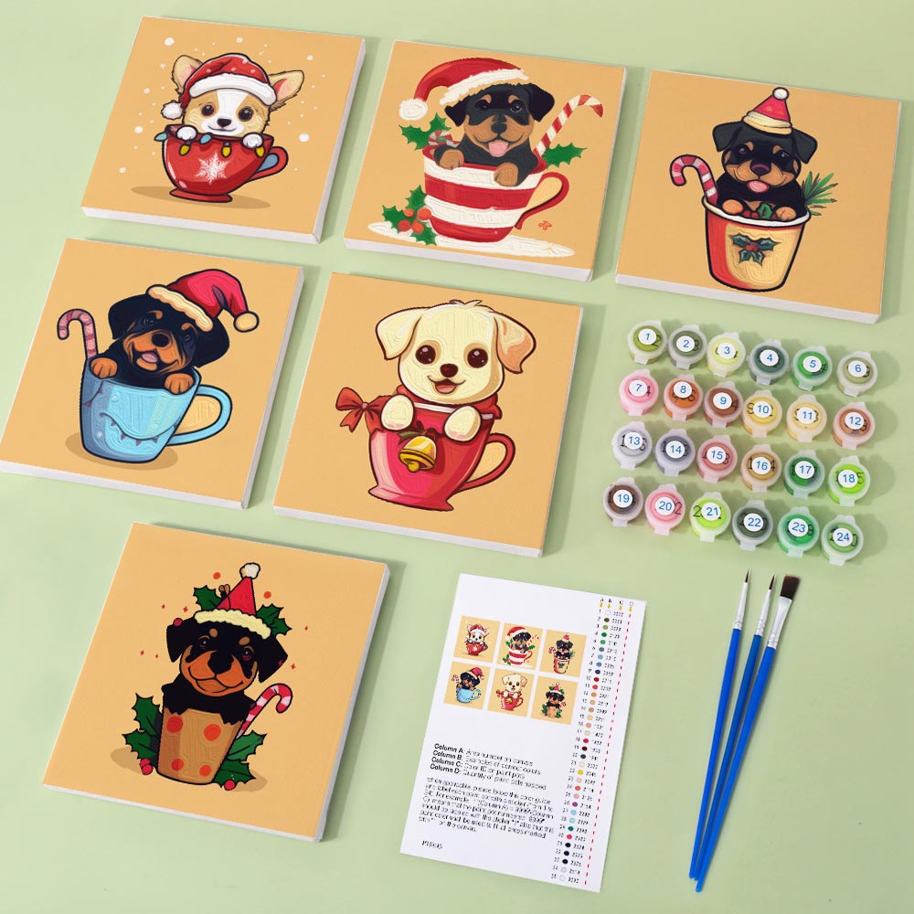 Paint by Numbers – 6 Mini Paintings | Christmas Dogs Set