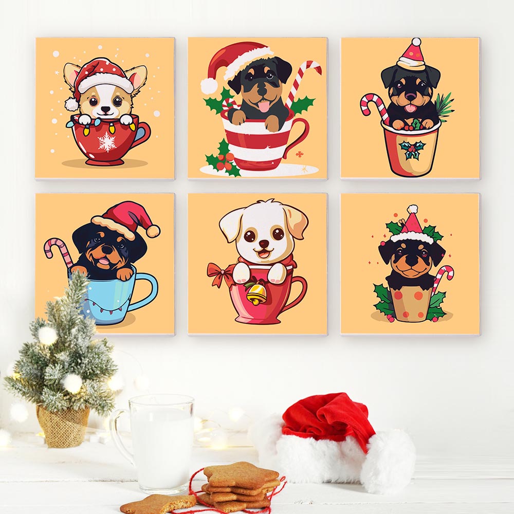 Paint by Numbers – 6 Mini Paintings | Christmas Dogs Set