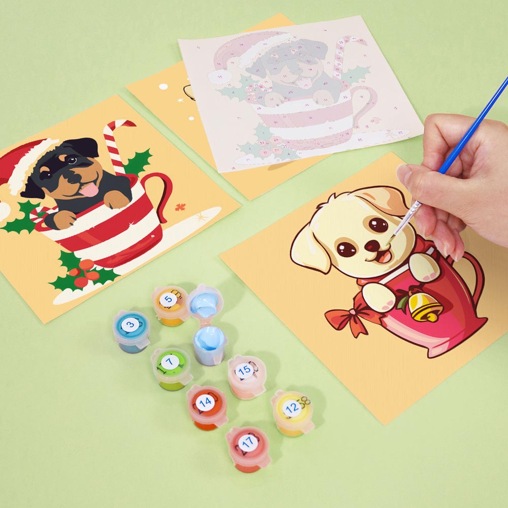 Paint by Numbers – 6 Mini Paintings | Christmas Dogs Set