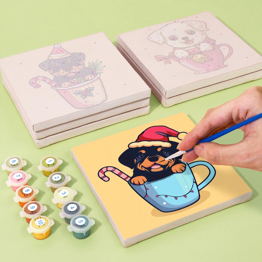 Paint by Numbers – 6 Mini Paintings | Christmas Dogs Set