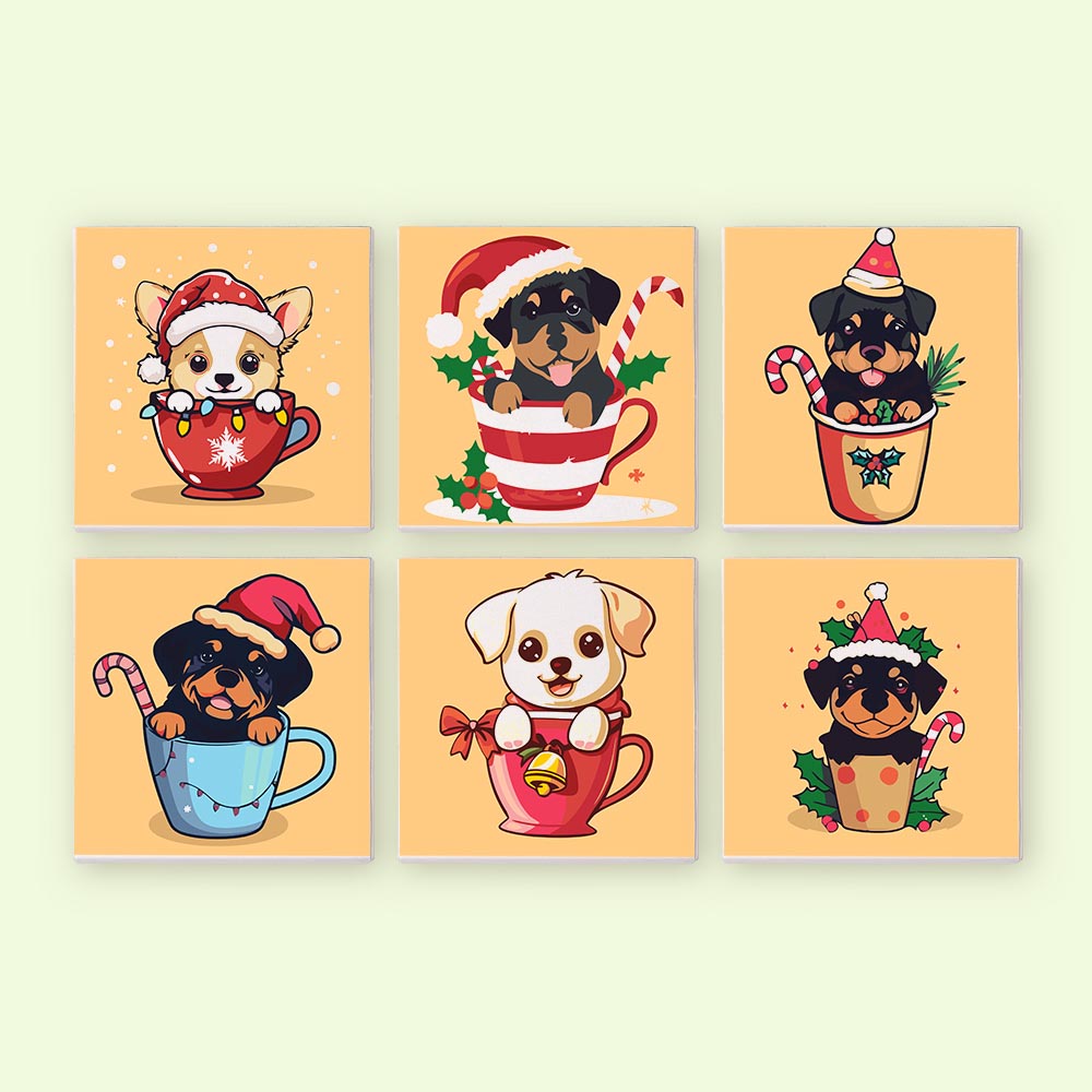 Paint by Numbers – 6 Mini Paintings | Christmas Dogs Set
