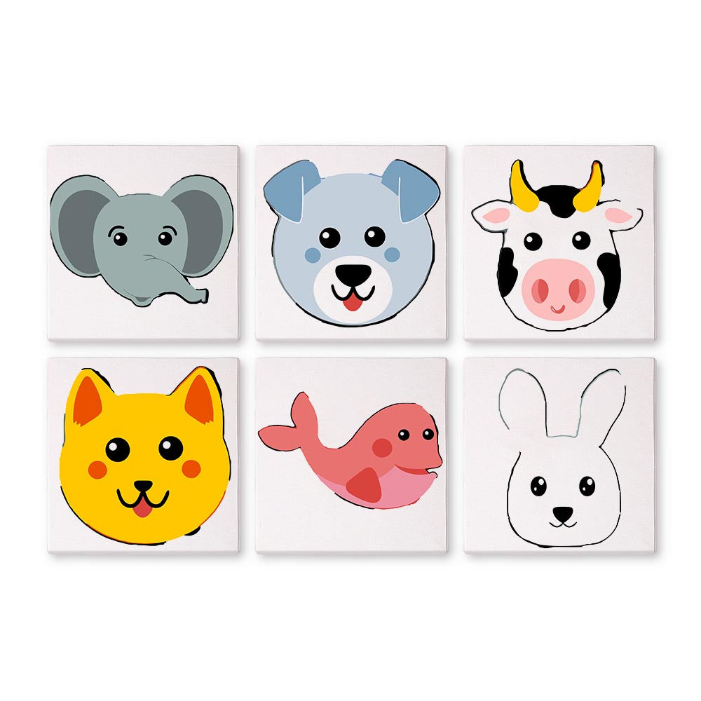 Paint by Numbers – 6 Mini Paintings | Animal Faces for Kids Set