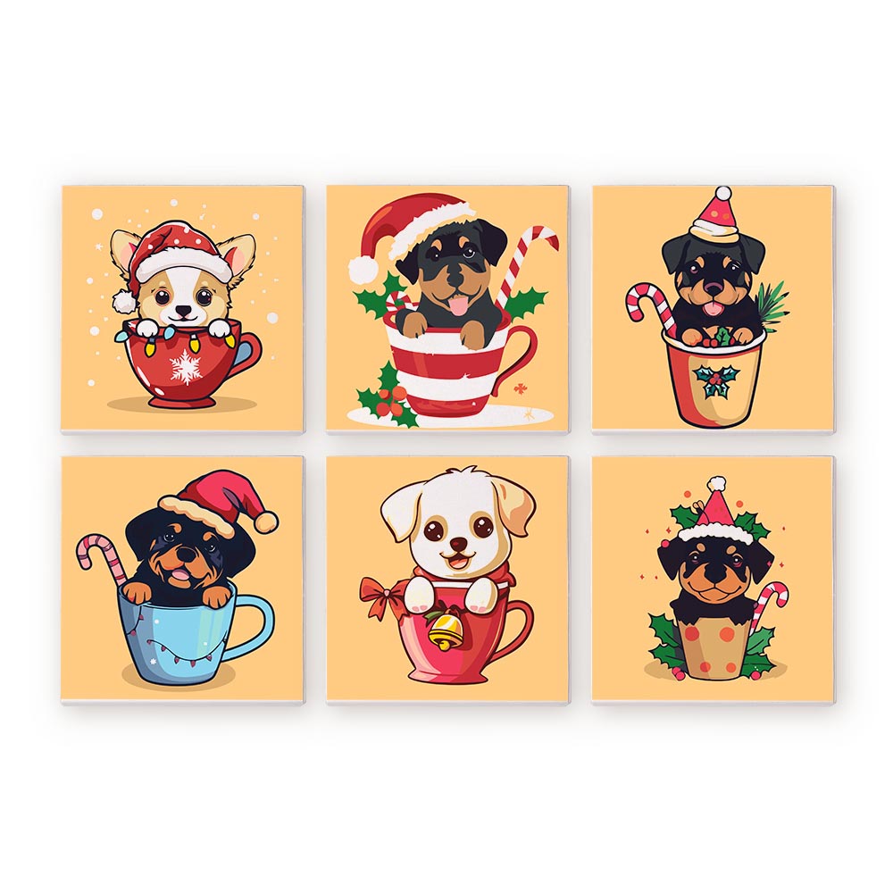 Paint by Numbers – 6 Mini Paintings | Christmas Dogs Set