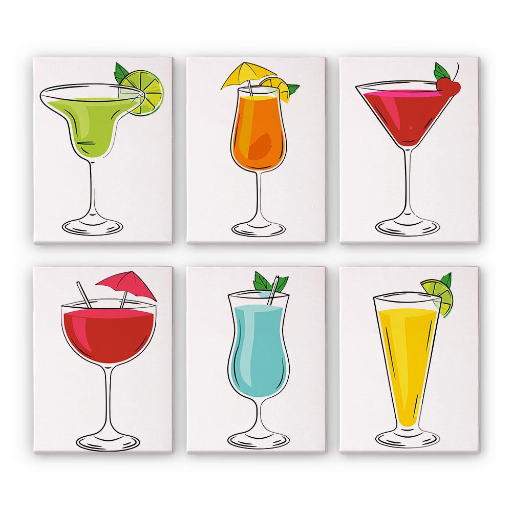 Paint by Numbers – 6 Mini Paintings | Classic Cocktail Glasses Set