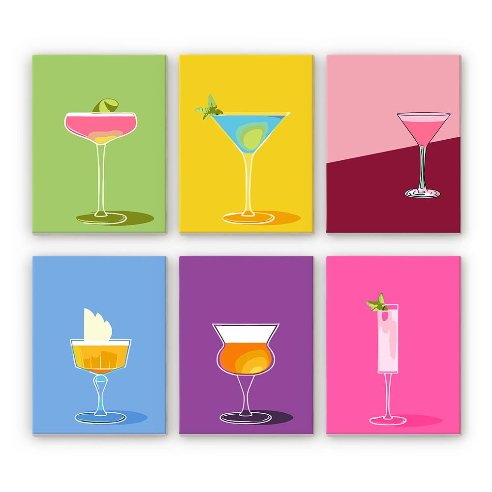 Paint by Numbers – 6 Mini Paintings | Colorful Cocktail Glasses Set
