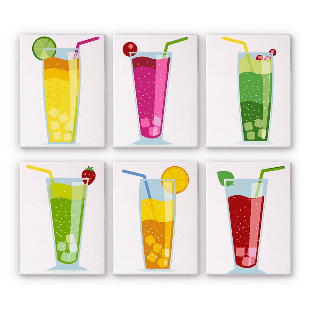 Paint by Numbers – 6 Mini Paintings | Colorful Sparkling Drinks Set
