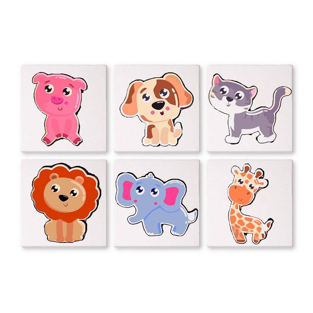 Paint by Numbers – 6 Mini Paintings | Cute Cartoon Animals Set