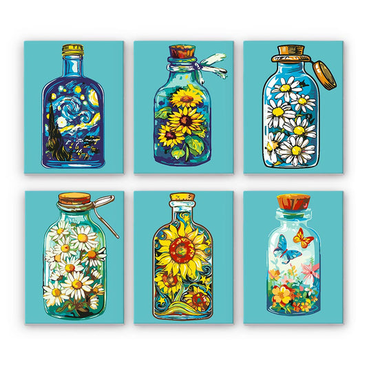 Paint by Numbers β 6 Mini Paintings | Flower Bottles Collection