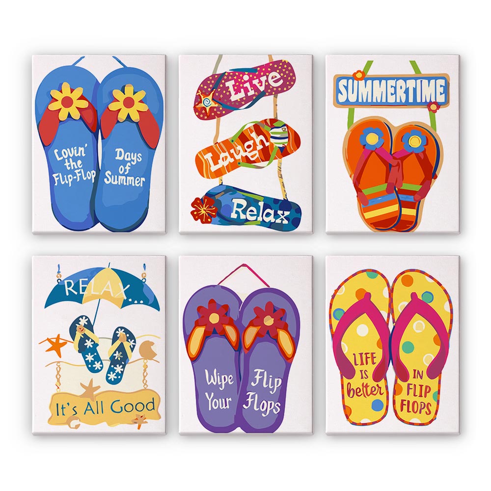 Paint by Numbers – 6 Mini Paintings | Fun Summer Flip-Flops Set
