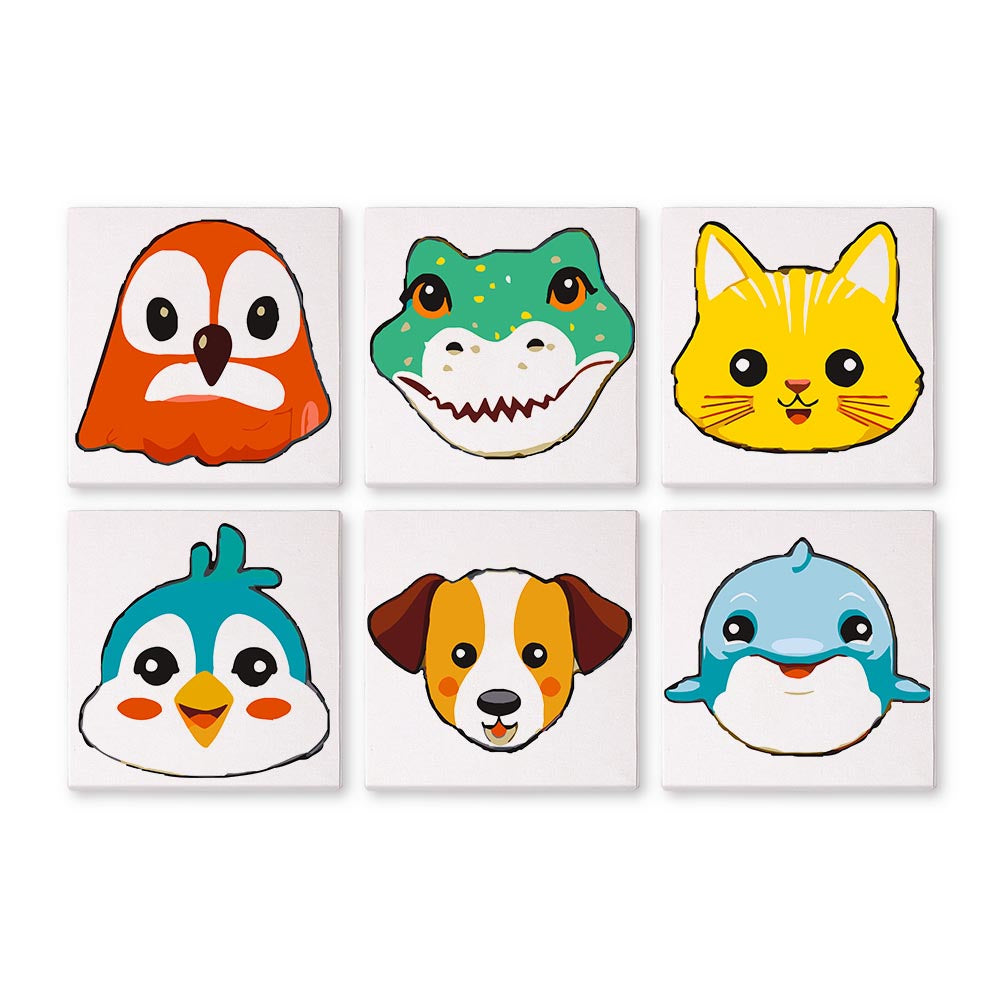 Paint by Numbers – 6 Mini Paintings | Funny Animal Faces Set