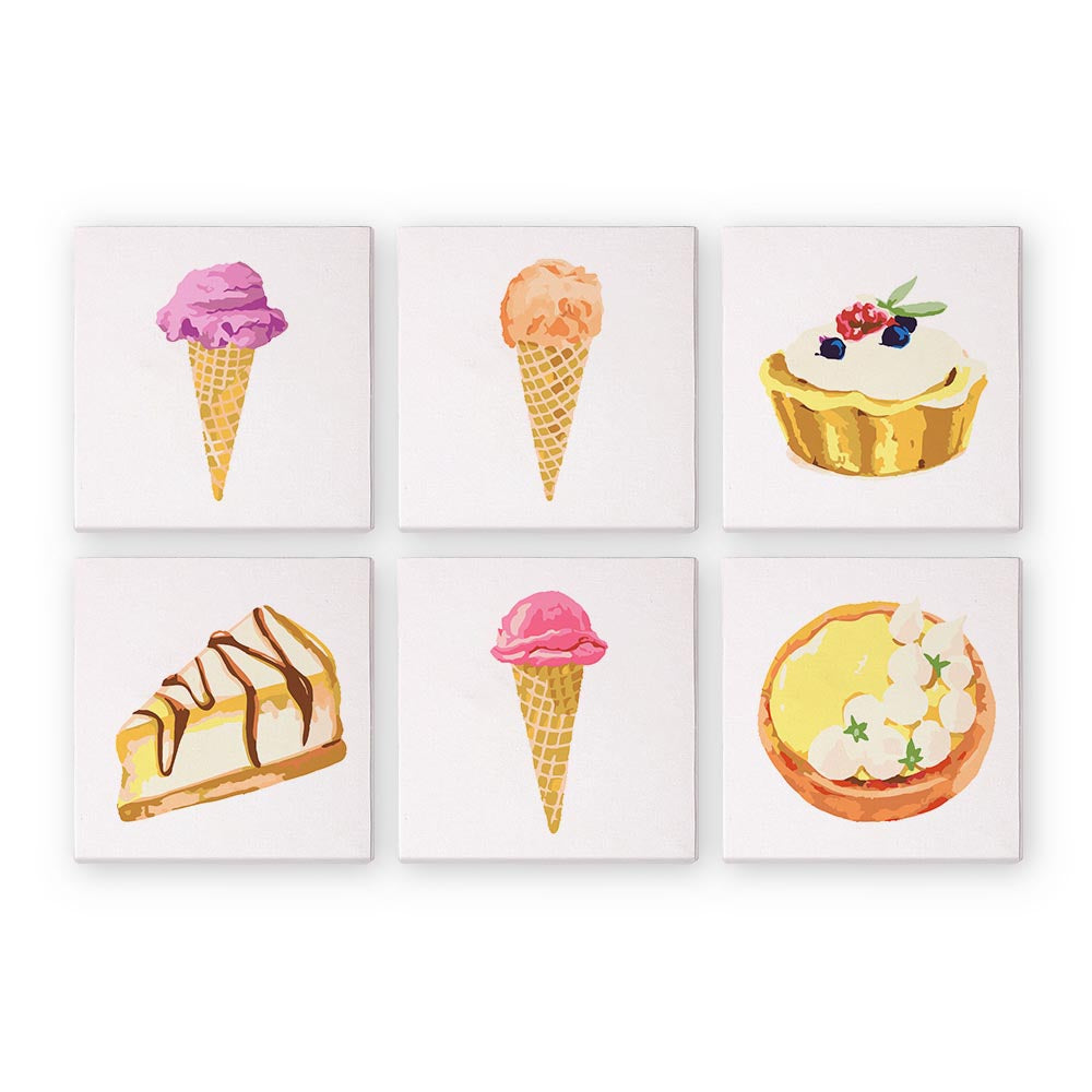 Paint by Numbers – 6 Mini Paintings | Ice Cream & Treats Set