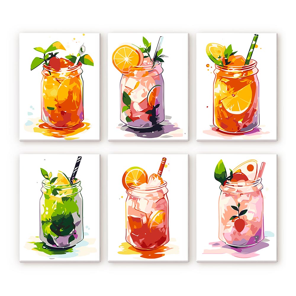 Paint by Numbers – 6 Mini Paintings | Mason Jar Fruit Drinks Set