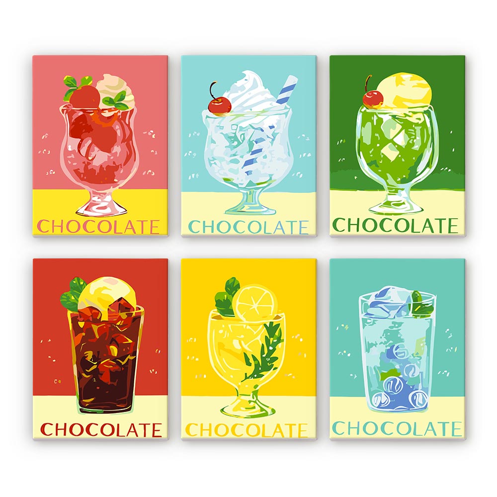 Paint by Numbers – 6 Mini Paintings | Retro Ice Cream & Drinks Set