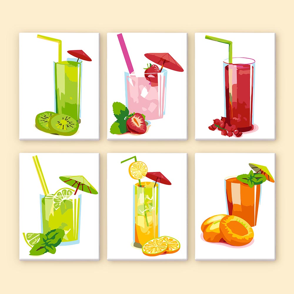 Paint by Numbers – 6 Mini Paintings | Summer Fruit Drinks Collection