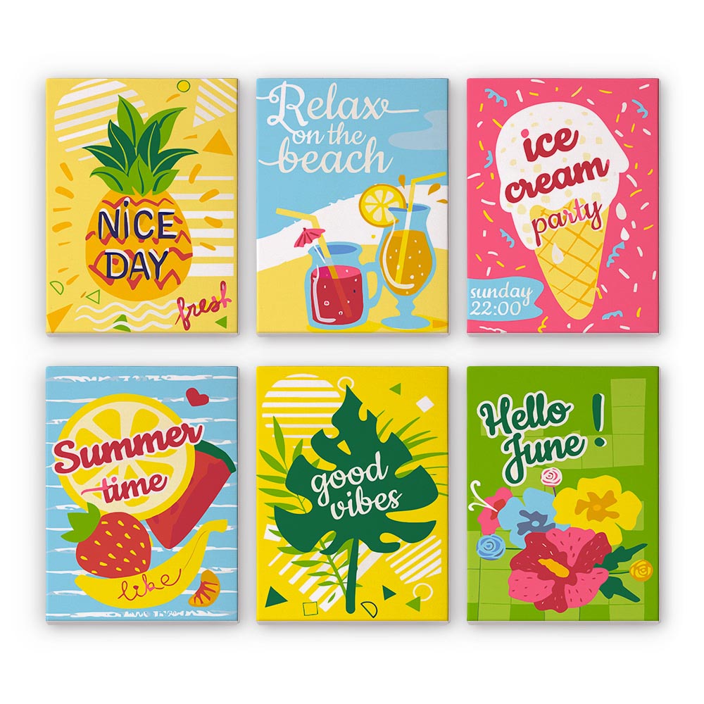 Paint by Numbers – 6 Mini Paintings | Summer Vibes & Ice Cream Set