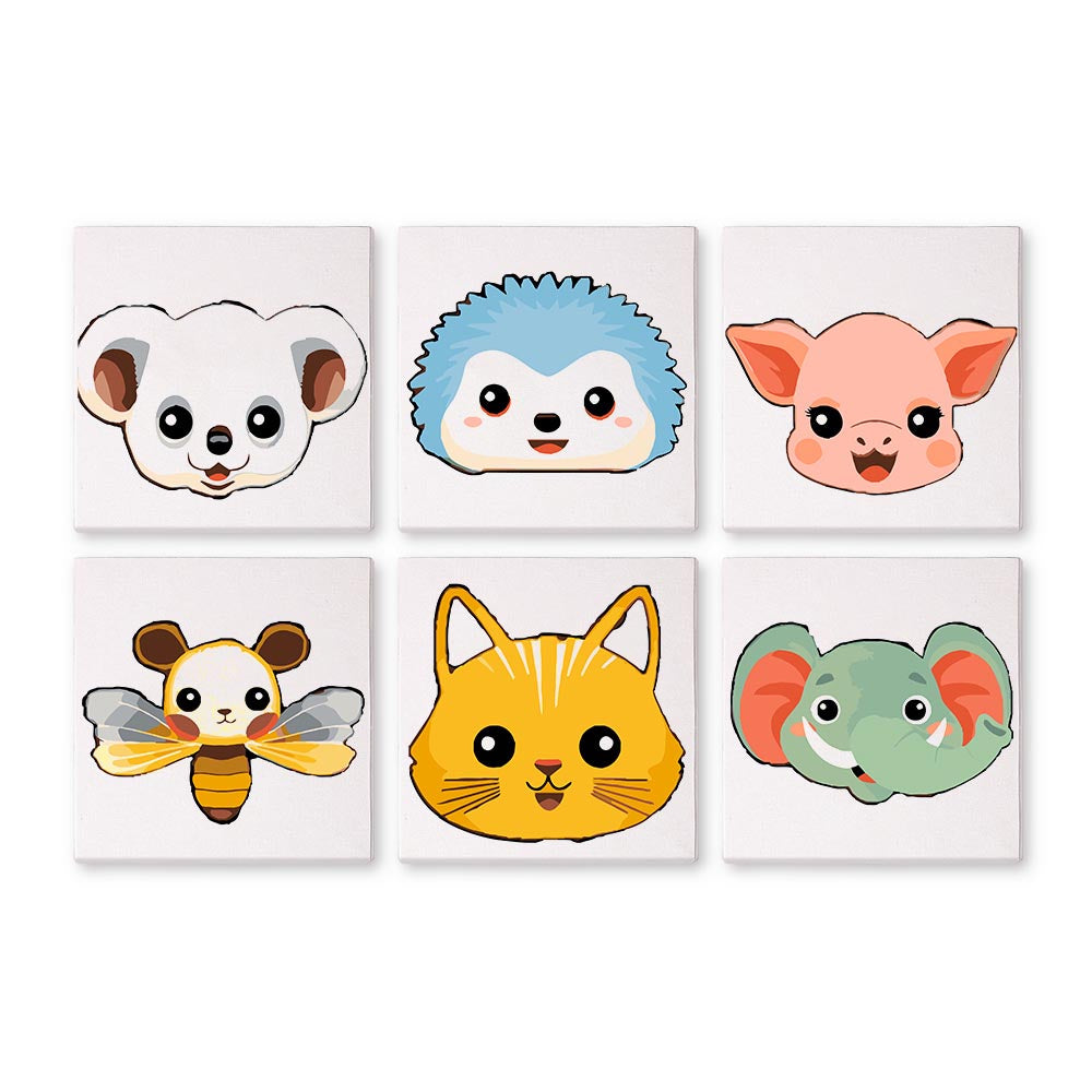 Paint by Numbers – 6 Mini Paintings | Sweet Animal Faces Set