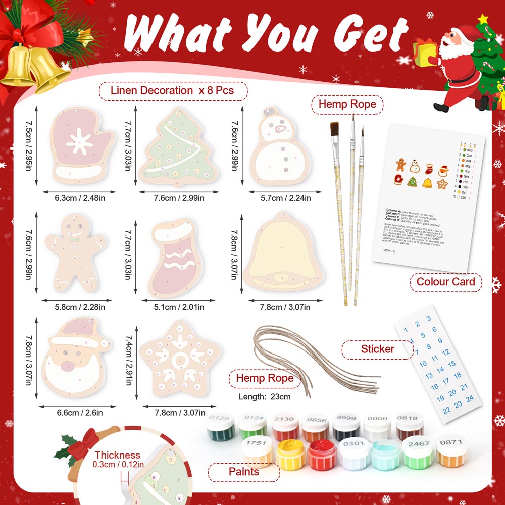 Paint by Numbers – 8 Christmas Ornaments – Festive Icons & Gingerbread Set