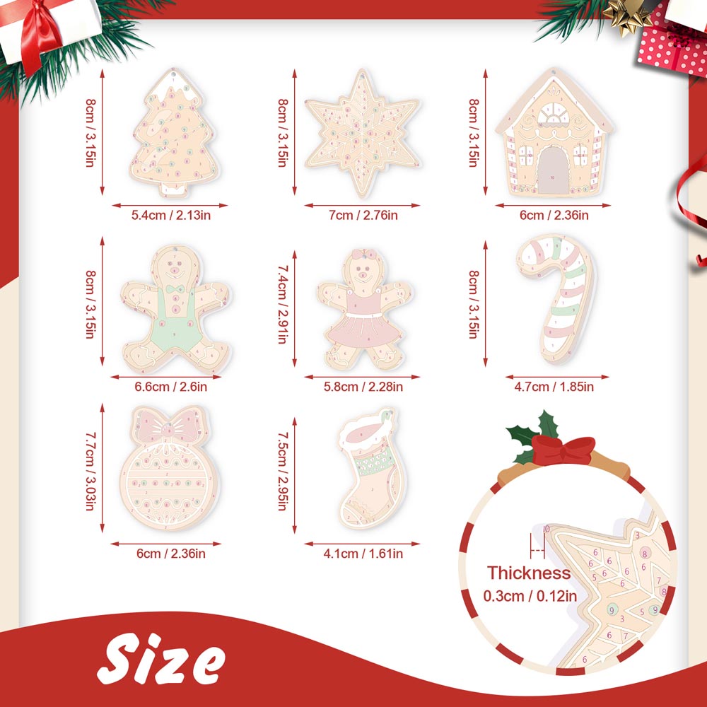 Paint by Numbers – 8 Christmas Ornaments – Gingerbread Family & Sweets Set