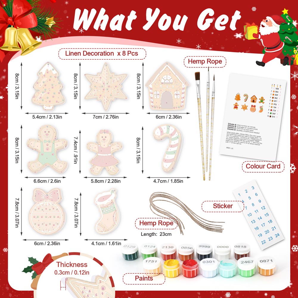 Paint by Numbers – 8 Christmas Ornaments – Gingerbread Family & Sweets Set