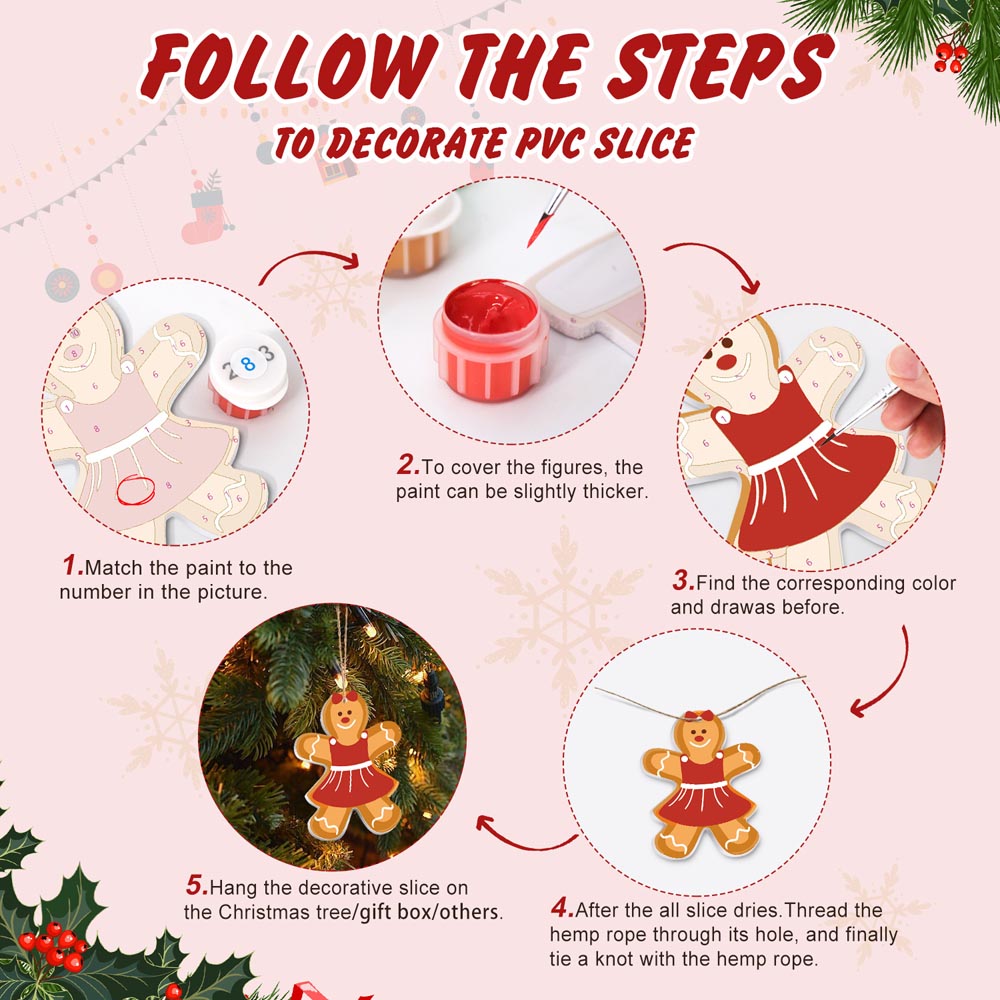 Paint by Numbers – 8 Christmas Ornaments – Gingerbread Family & Sweets Set