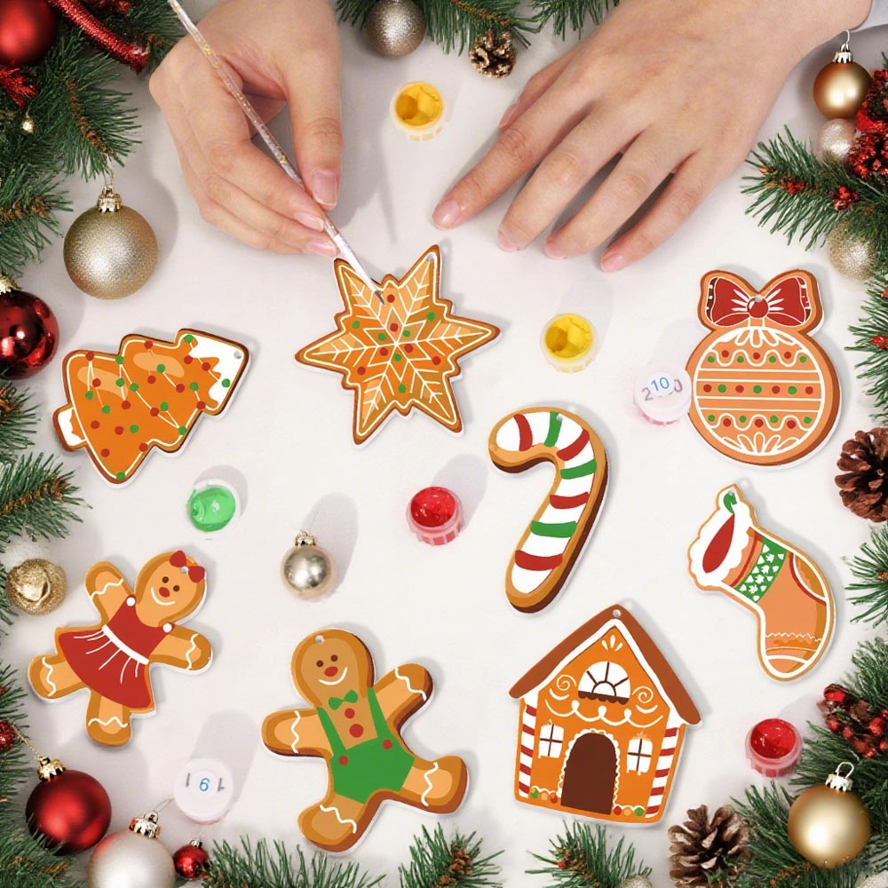 Paint by Numbers – 8 Christmas Ornaments – Gingerbread Family & Sweets Set